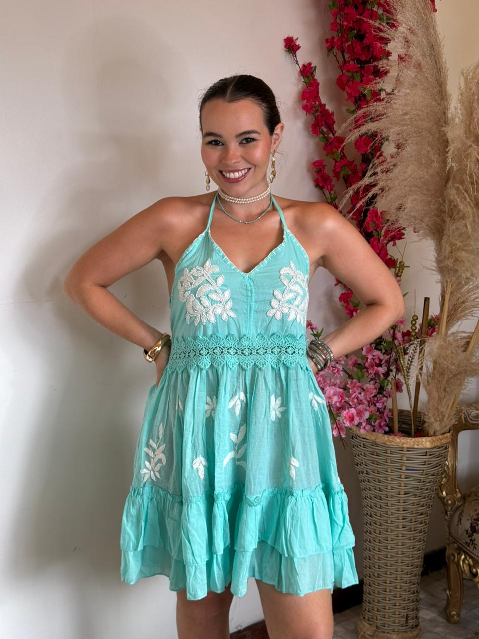 Vestido Aurora Verde-água