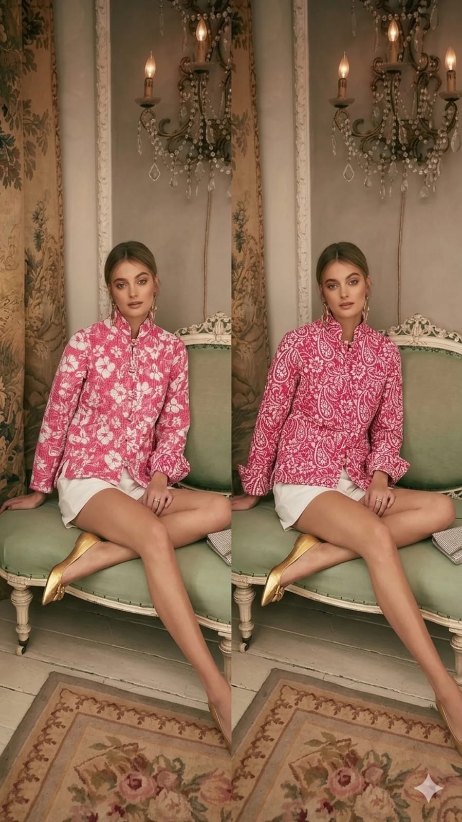 Jaqueta Dupla Face Matelassê Rosa e Floral