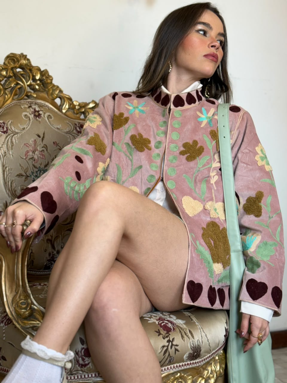 Jaqueta Suzani Veludo Bordada Rosé - Imagem 14