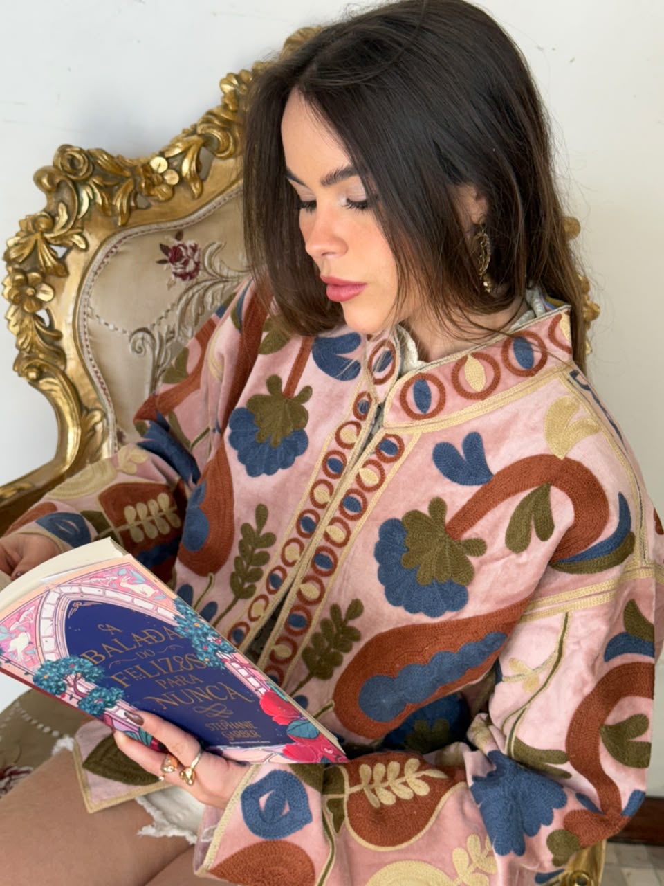 Jaqueta Suzani Veludo Bordada Rosa - Imagem 5