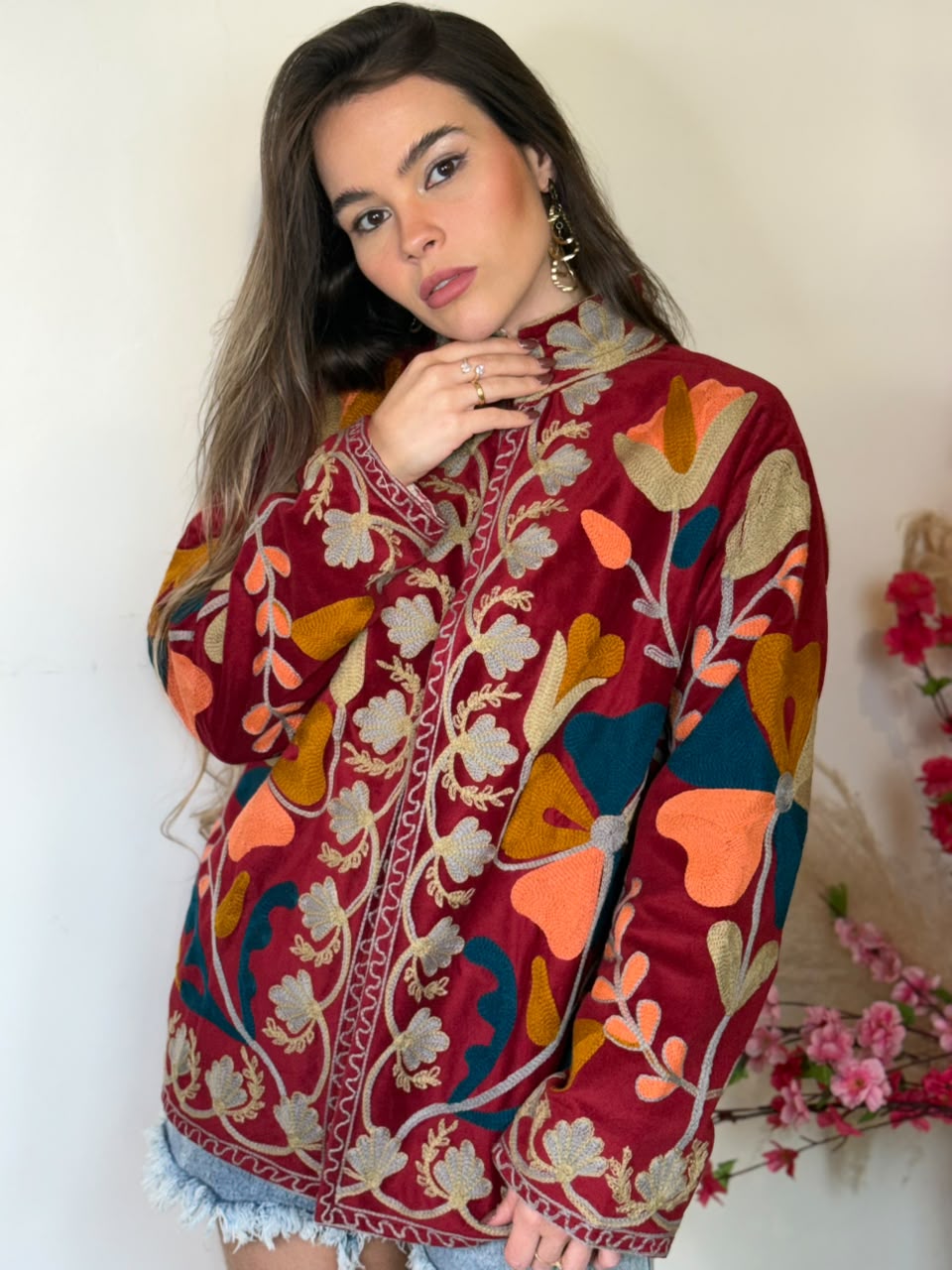 Jaqueta Suzani Veludo Vermelha Escarlate - Imagem 2