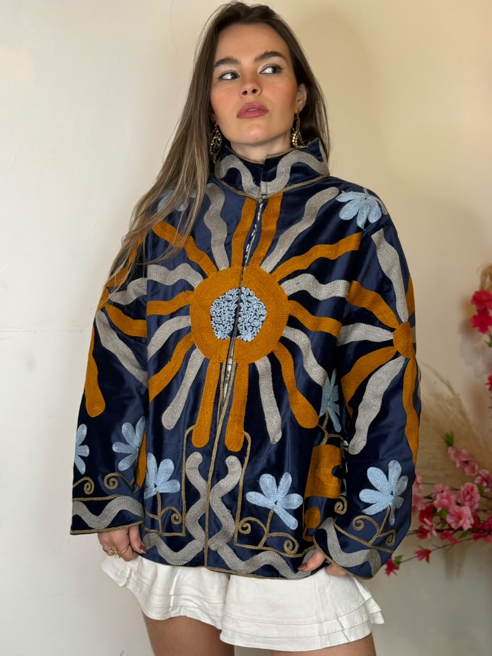 Jaqueta Suzani Veludo Marinho Solar