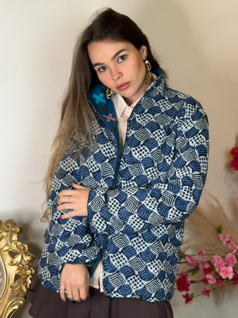 Jaqueta Suzani Veludo Pavão Azul - Imagem 6