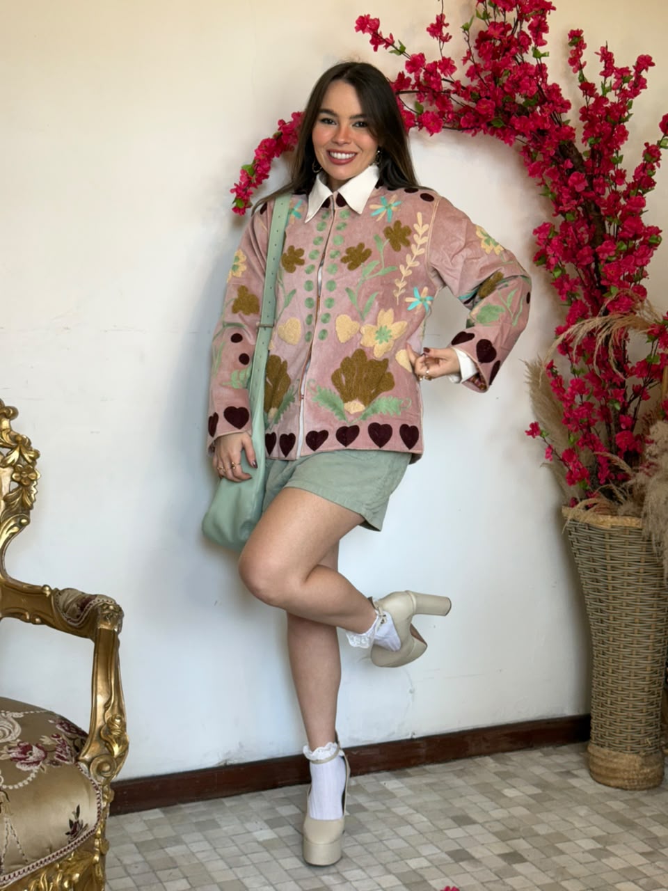 Jaqueta Suzani Veludo Bordada Rosé - Imagem 4