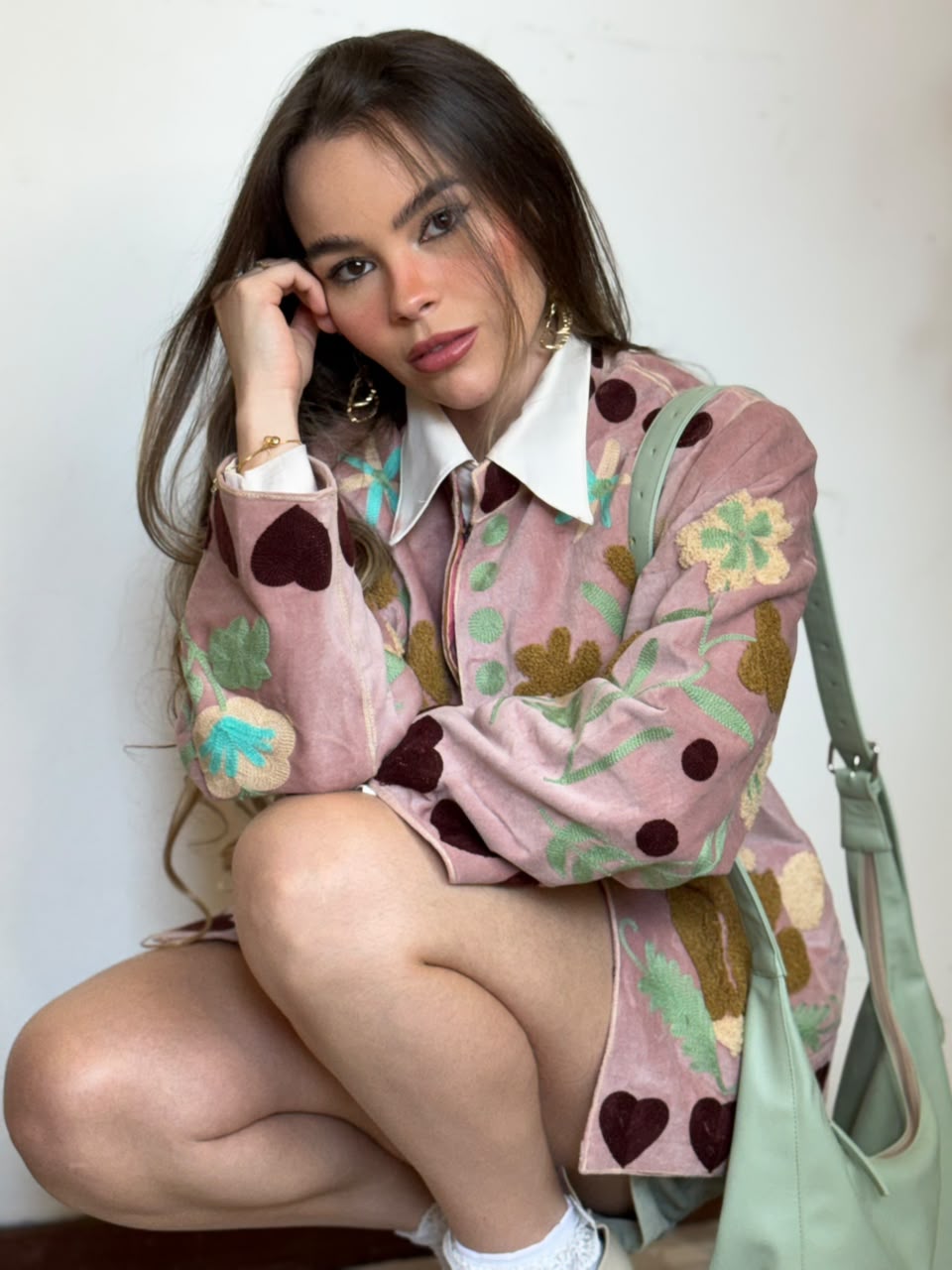 Jaqueta Suzani Veludo Bordada Rosé - Imagem 3